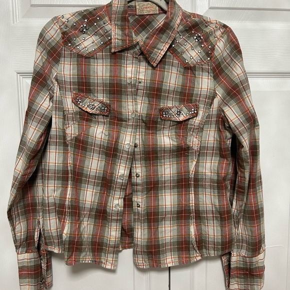 Rock & Roll orange and tan Red and  Plaid Western Shirt - Picture 1 of 12